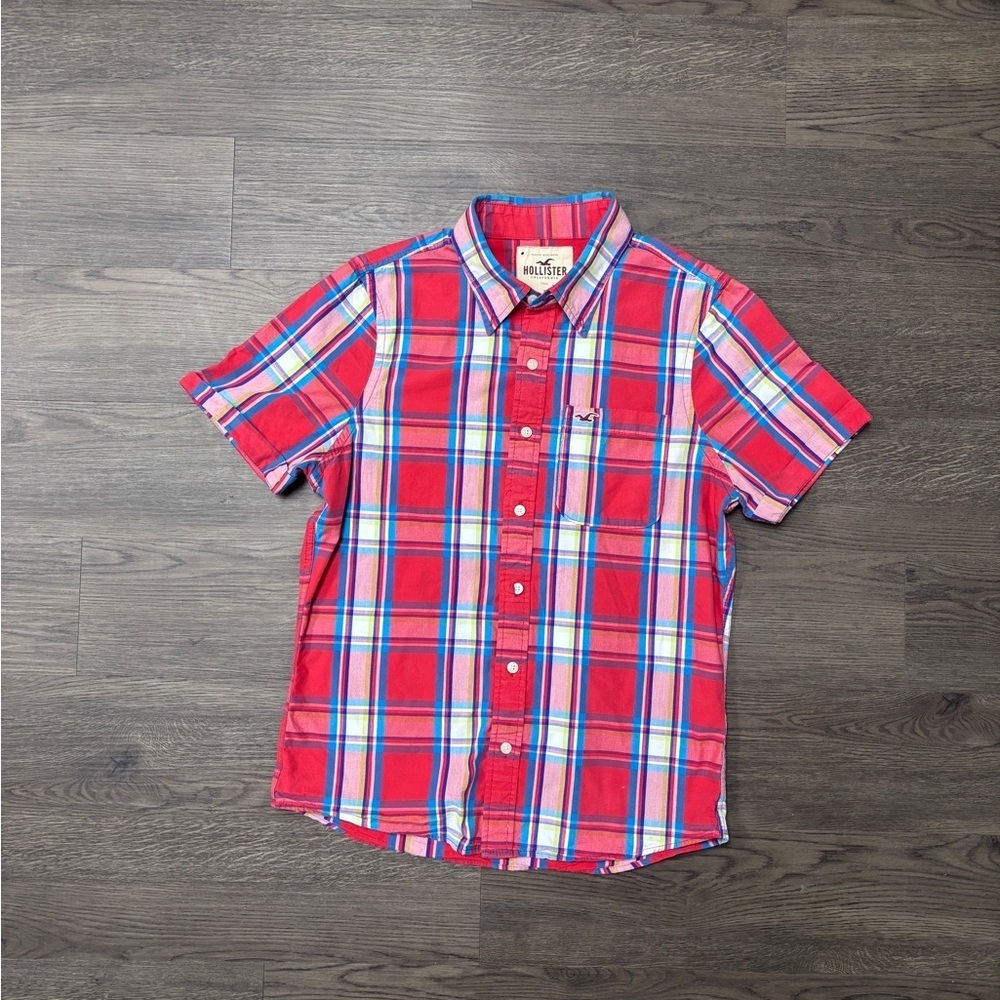 UNION BAY Men's Sz Large Red Plaid Collared Button Down SSShirt, EUC